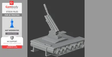 A detailed 3D model of a tank with elevated gun barrels and visible tracks, designed for 3D printing.