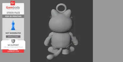 Cartoon cat figure with superhero suit and ring on head, viewed from the back.