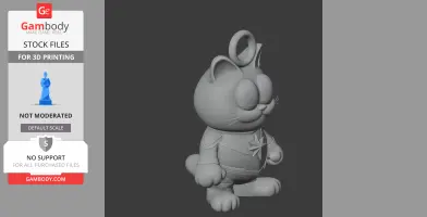Mashup 3D model of Garfield dressed as Captain Marvel, with a ring on his head.