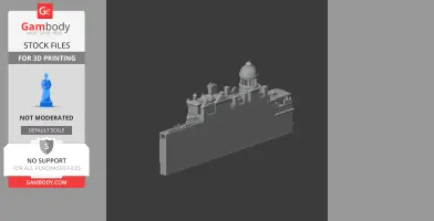 3D printable model of Manchester's architectural skyline with a prominent dome and chimneys.