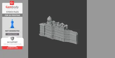 3D model of a detailed Manchester-style building with domed and tiered architectural features.