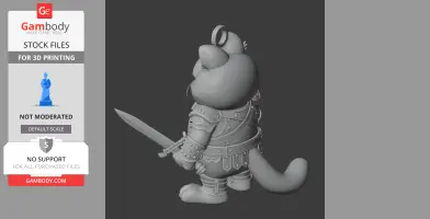 Cartoonish character in armor, holding a sword, with a tail. Created for 3D printing.