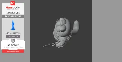 A 3D model of a chubby cartoon cat in armor holding a sword, designed for 3D printing.