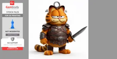 Marshall in knight armor with a sword and keyring, blending feline charm and medieval warrior.