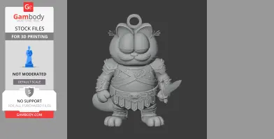 Cartoon character in medieval armor holding a knife, designed as a ring.