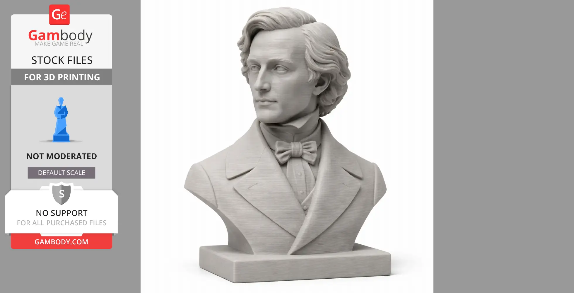 Bust of a distinguished gentleman in a suit with bow tie, styled for 3D printing.
