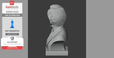 3D printed bust of a historical figure with detailed hair and formal attire, in a side profile view.