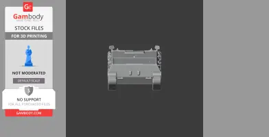 Front view of a 3D tank model for printing, showing tracks and armor details.
