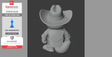 Cartoon cat in cowboy attire with hat and boots, viewed from behind.