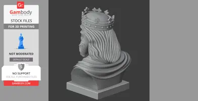 Bust of a bearded man wearing a crown, with flowing hair and detailed robe, viewed from the back.