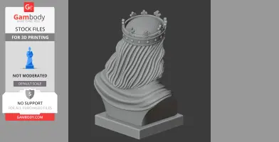 3D printed bust of Frederick Barbarossa, featuring a crown and flowing robe details.
