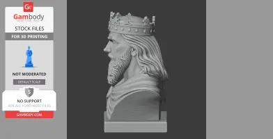 Bust of a bearded warrior wearing a crown, detailed for 3D printing.