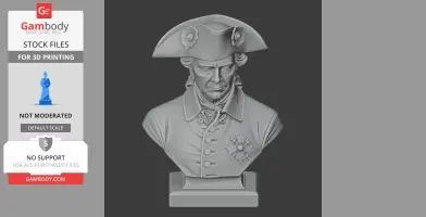 Bust of a historical figure in a military uniform with a tricorne hat, detailed for 3D printing.
