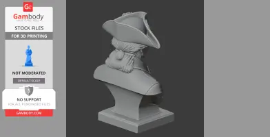 Bust of Frederick the Great in a tricorn hat with detailed hair and uniform on a pedestal.
