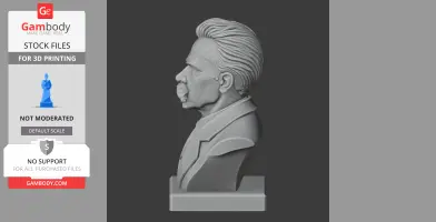 A 3D model of a bust depicting a man with a mustache and styled hair, viewed from the side.