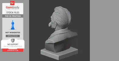 3D bust of a man with styled hair and mustache on a rectangular base, viewed from the side.