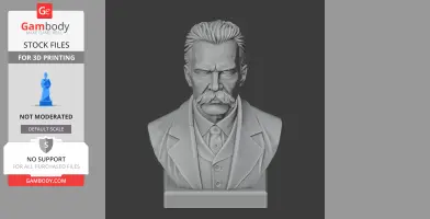 3D bust of a stern man in a suit with a thick mustache, suitable for 3D printing.