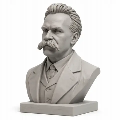 A detailed 3D bust of a man with a thick mustache, wearing a suit, looking stoic.