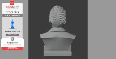 Back view of a detailed bust with combed hair and a collared garment on a pedestal.