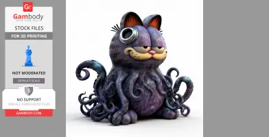 A hybrid 3D figure of Garfield with Cthulhu tentacles and one eye covered by a metallic ring.