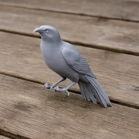 A 3D-printed model of a prehistoric New Zealand Wattlebird on a wooden surface.