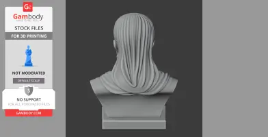 Rear view of a 3D-printed historical warrior bust with long, flowing hair on a pedestal base.