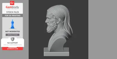Profile view of a bearded warrior bust with a headscarf, designed for 3D printing.