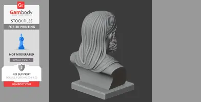 3D model of a historical warrior bust with long hair and beard, facing away on a plain pedestal.