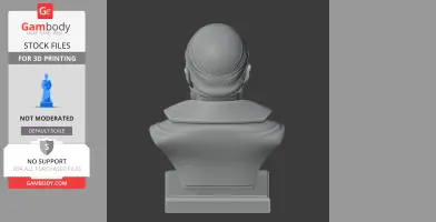 Back view of a 3D-printed bust, featuring a bald head and detailed collar on a pedestal.