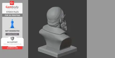 3D printable bust of a historical figure with a beard and draped clothing, viewed from the back.