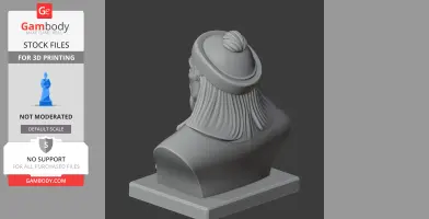 3D printed bust of a historical warrior with braided hair, viewed from the back.