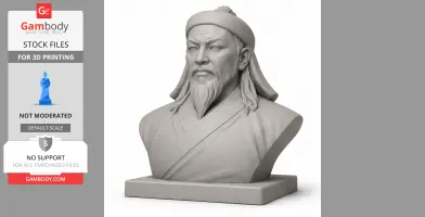 Bust of a historical warrior with a beard and traditional attire, suitable for 3D printing.