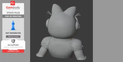 3D model of a character with cat ears and whiskers, wearing armor and headphones, viewed from the back.