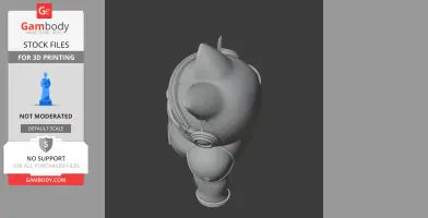 3D model of a cyclops-like creature with cat features, wearing armor and headphones, viewed from above.