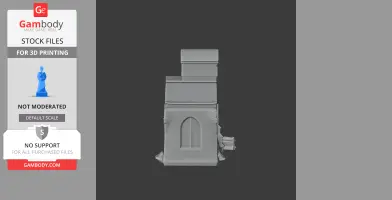A grayscale 3D model of a small, detailed architectural structure with an arched window design.