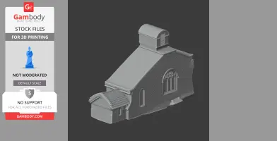 Detailed 3D model of a small, textured historical building with large arched windows.