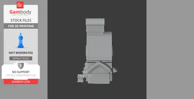 Gray 3D model of a building with detailed architectural elements, including a gabled roof.