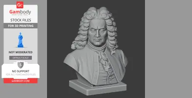 A 3D bust of a man with curly hair and period clothing, designed for 3D printing.