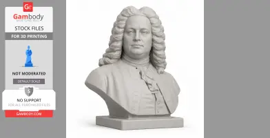 A detailed bust of a man with curly hair in classical attire, intended for 3D printing.