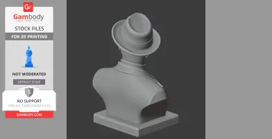 A 3D bust model of a man in a suit with a stylish hat, viewed from the back.