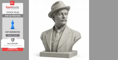 Bust of a man in a suit and hat, designed for 3D printing.