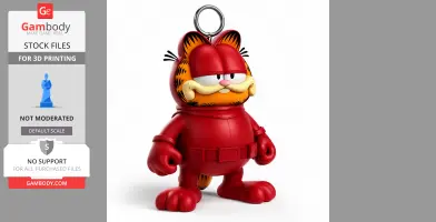 Cartoon cat in a red superhero suit with a ring on top, combining Garfield and Daredevil elements.