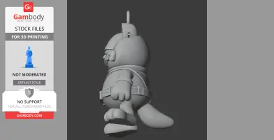 A 3D model of a character with cat features, gear, and helmet, designed for 3D printing.