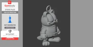 A 3D model of a character resembling Garfield dressed as a superhero, wearing a belt and a ring on top.