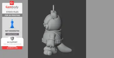 A mashup 3D model of a cat character in superhero gear with a belt and mask, featuring a large tail.