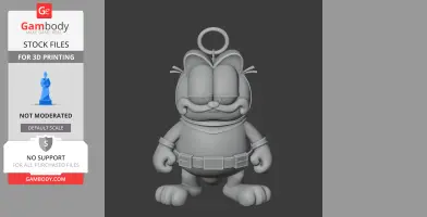 A 3D model combining Garfield and a superhero, wearing a belt and with a ring on top.