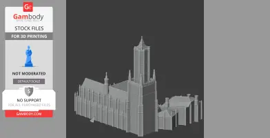 A detailed 3D model of a Gothic-style cathedral with towers and spires. Suitable for 3D printing.