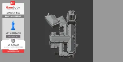 Detailed 3D architectural model with towers and intricate rooftops, designed for 3D printing.