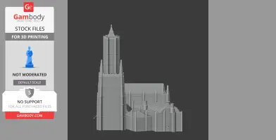 3D model of a Gothic-style building with tall spires and ornate architectural details.