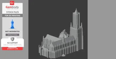Detailed 3D model of a Gothic-style cathedral with a tall spire, designed for 3D printing.